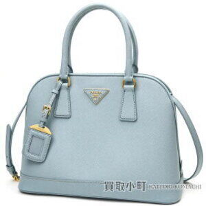 Prada Saffiano LUX TOP Handbag Blue Calfskin Triangle Logo Shoulder Bag
